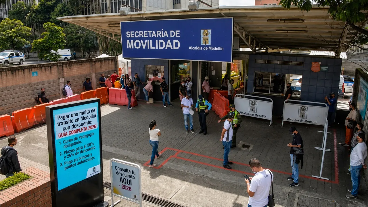 Sede de la Secretaría de Movilidad de Medellín con información sobre descuentos en multas